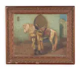 An arab and his grey stallion by William Kennedy, Oil on board, sold Oct 2023