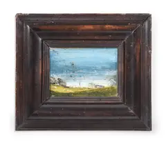 Landscape with sheep in the foreground by Melita Denaro, Oil on panel, sold Oct 2023