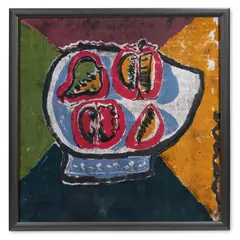 Still life of fruit on a platter by Robert MacBryde, Monotype on silk, sold Oct 2023