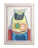 Still life with green pepper and watermelon by Robert MacBryde, Oil on board, sold Oct 2023