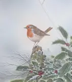 Robin on a holly branch by Andrew Osborne, watercolour, sold Mar 2024