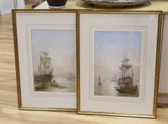 Frigates and fishing boats at by Bernard Benedict Hemy, watercolor, sold Mar 2024