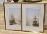 Frigates and fishing boats at by Bernard Benedict Hemy, watercolor, sold Mar 2024