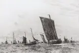 Boulogne fishing luggers by William Lionel Wyllie, etching, sold Mar 2024