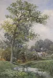 Rural landscape with cattle and ducks by E. Barnes, watercolour, offered Mar 2024