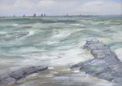 Seascape by Henry Meuwis, oil on board, offered Feb 2024
