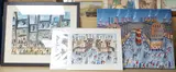Busy street scenes with figures by John Ormsby, watercolor, sold Feb 2024