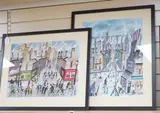 Busy street scenes with figures by John Ormsby, watercolor, sold Feb 2024