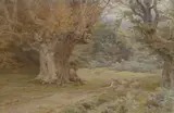 Seated figure beneath a tree by Berenger Benger, watercolour, sold Feb 2024