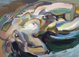 Abstract composition by Georges Manillier, oil on canvas, sold Feb 2024