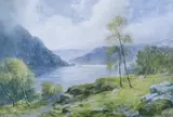 Mountainous highland loch scene by John MacWhirter, watercolour, sold Feb 2024