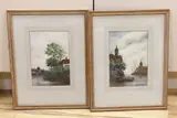 River landscapes with barges by Jan van Couver, watercolor, offered Feb 2024