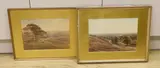 Deer and sheep at dusk by Henry Birtles, 1904, watercolor, sold Feb 2024