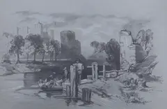 On the River Thames at Kew by James Duffield Harding, pencil, offered Feb 2024