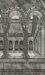 Cloisters by Valerie Thornton, etching and colour, sold Feb 2024