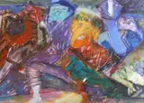 Dancing figures by Sali Turan, 1996, oil on paper, sold Feb 2024