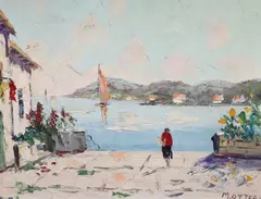 Italian lake scene by Marc Ottee, oil on canvas, sold Feb 2024