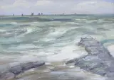 Seascape by Henry Meuwis, oil on board, offered Feb 2024