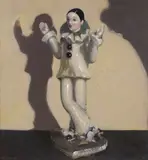 Study of a Pierrot figurine by Ken Moroney, oil on board, offered Feb 2024