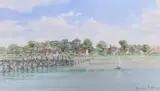 Wooden bridge at Shoreham by Dennis Roxby Bott, 2023, watercolour, sold Feb 2024
