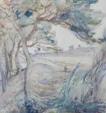 Les Pins by Stany Sassy, watercolour, offered Feb 2024