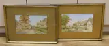 Village street scenes by Robert Hollands Walker, watercolor, offered Feb 2024