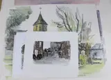 Each by Robert Tavener, ink and watercolours, sold Feb 2024
