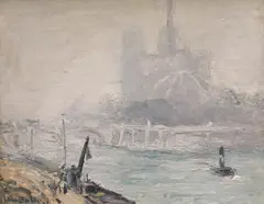 Notre Dame, Paris by André Barbier, oil on board, sold Feb 2024
