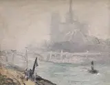 Notre Dame, Paris by André Barbier, oil on board, sold Feb 2024