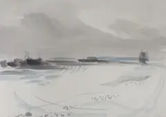 Snowscape, Study No. 1 by Leslie Worth, watercolour, sold Feb 2024