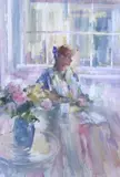 Interior with seated woman by Jane Camp, watercolour, sold Feb 2024