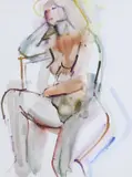 Seated female nude by Samuel William Dodwell, ink and watercolour, sold Feb 2024