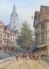 Street scene with figures by George Gregory, 1901, watercolour, sold Feb 2024
