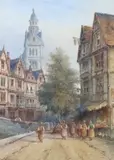 Street scene with figures by George Gregory, 1901, watercolour, sold Feb 2024