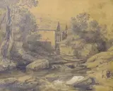 Figure before a watermill by David Cox Jr., 1821, pencil, sold Feb 2024