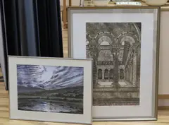 Cloisters by Valerie Thornton, etching and colour, offered Feb 2024