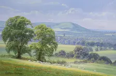Towards Wolstonbury Hill near Ditchling by Christopher Osborne, oil on board, sold Jan 2024