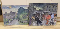 Village street scene and Busy winter street by Michael John Blaker, oil, sold Jan 2024