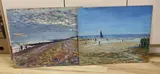 Costal scenes with figures by Michael John Blaker, oil, sold Jan 2024
