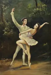 Ballet dancers by Gustave Vidal, oil on canvas, sold Jan 2024