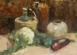 Still life by Ken Moroney, oil on board, sold Jan 2024