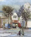 Street scene with horse and carriage by Guy Cambler, oil on canvas, sold Jan 2024