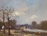 River landscape by Donald Stockton-Smith, oil on canvas, sold Jan 2024