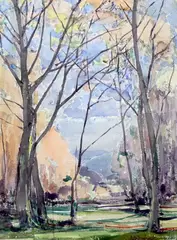 Tree lined pathway by Alfred John Billinghurst, watercolour, offered Jan 2024