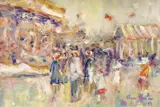 Fairground scene by Ross Foster, oil on board, sold Jan 2024