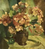 Still life of flowers in a vase by Colin Campbell, oil on canvas, sold Jan 2024