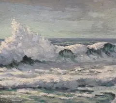 Morning after gale, Cornwall by Charles Jennings, oil on board, sold Jan 2024