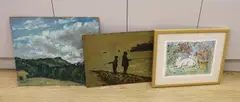 Figures fishing by Michael John Blaker, etching, sold Jan 2024