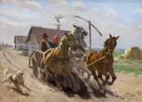 Horse drawn cart on a track by János Viski, oil on canvas, sold Jan 2024