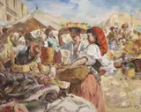 Market scene by Witman Etelka Vizkeleti, oil on canvas, sold Jan 2024
